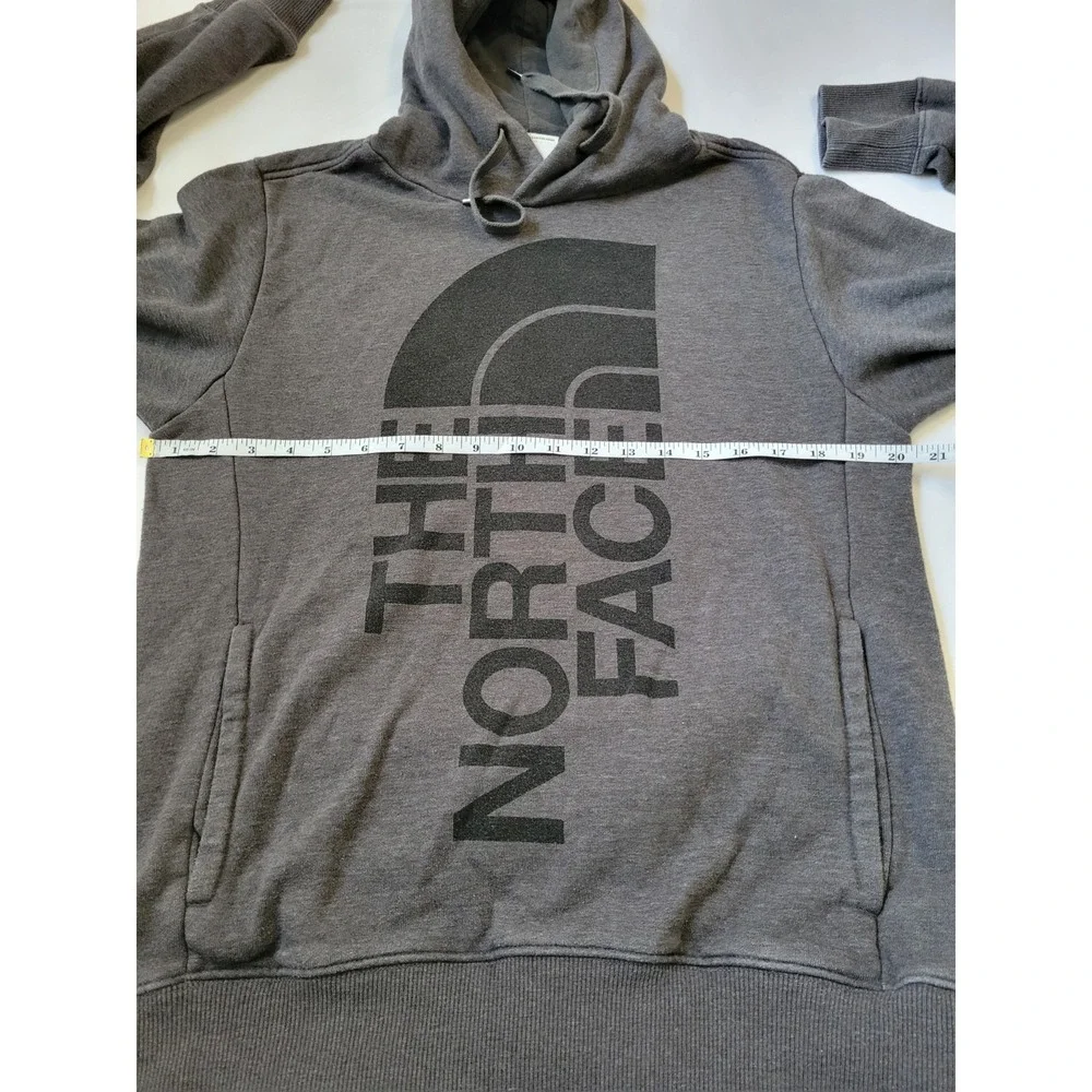 The North Face Hoodie Gray Spellout‎ Logo Men's Pullover Sweatshirt Pockets XL